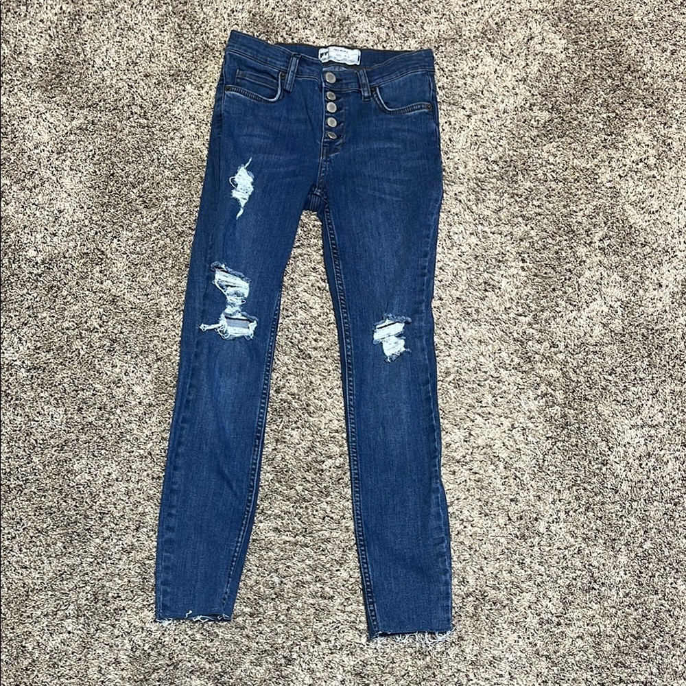 Free People Blue Skinny Distressed Jeans